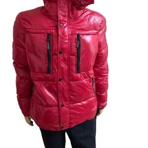 DESIGNER TH TOMMY HILFIGER MEN’S QUILTED PUFFER HOODED RED JACKET M MEDIUM